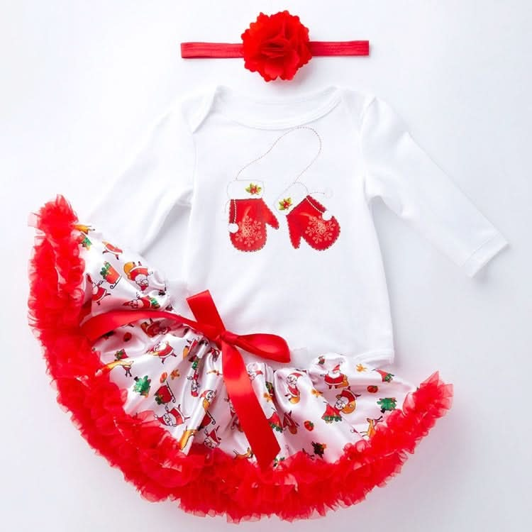 Baby Long Sleeve Cartoon Romper Net Yarn Tutu Three-piece Childrens Wear (Color:Sika Deer Size:80) Reluova