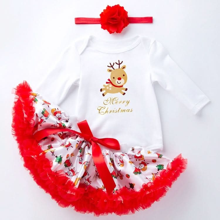 Baby Long Sleeve Cartoon Romper Net Yarn Tutu Three-piece Childrens Wear (Color:Sika Deer Size:80) Reluova