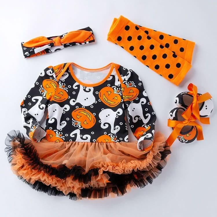 Halloween Pumpkin Dress Long Sleeve Dress Baby High Quality Cotton Romper Dress Toddler Shoes Set (Color:Black Pumpkin Size:80) Reluova