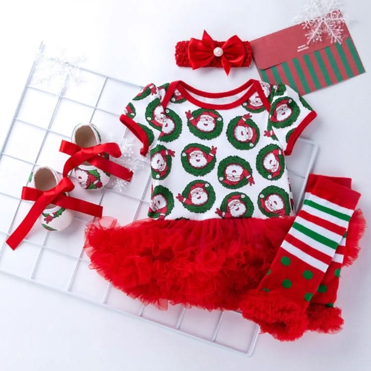 Four-piece Baby Short-sleeved Christmas Cartoon Print Dress Reluova