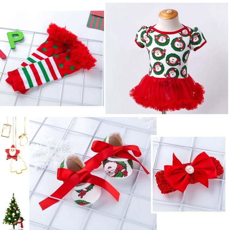 Four-piece Baby Short-sleeved Christmas Cartoon Print Dress Reluova