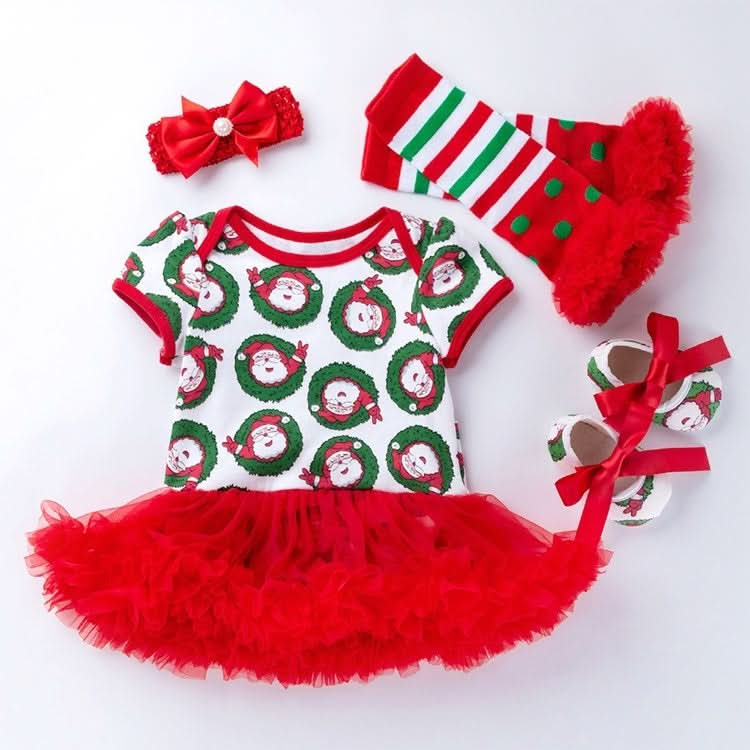 Four-piece Baby Short-sleeved Christmas Cartoon Print Dress Reluova