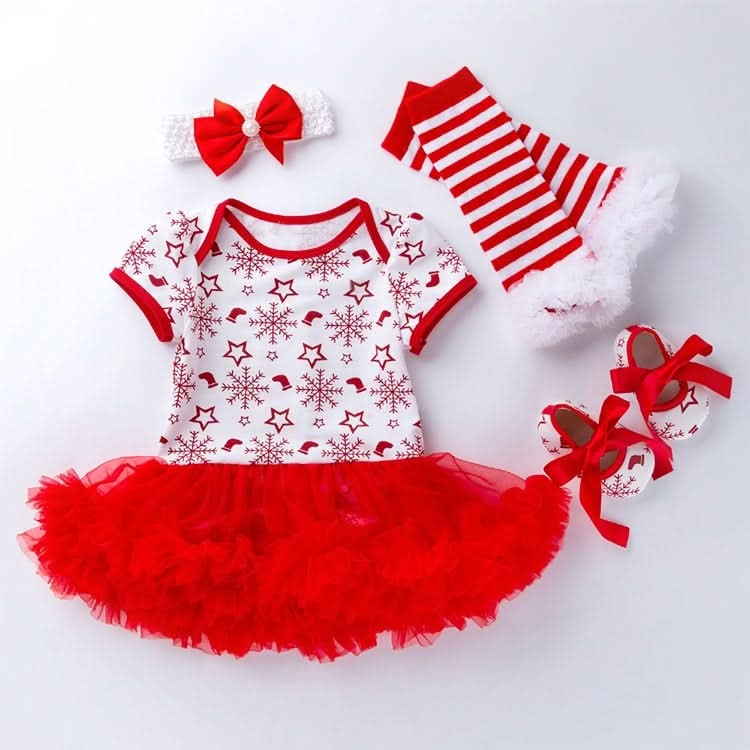 Four-piece Baby Short-sleeved Christmas Cartoon Print Dress Reluova