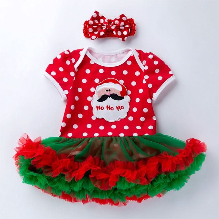 Christmas Baby Short-sleeved Cartoon Print Romper Dress Baby Mesh Dress Tutu Skirt (Color:Red Santa Claus Size:59) Reluova