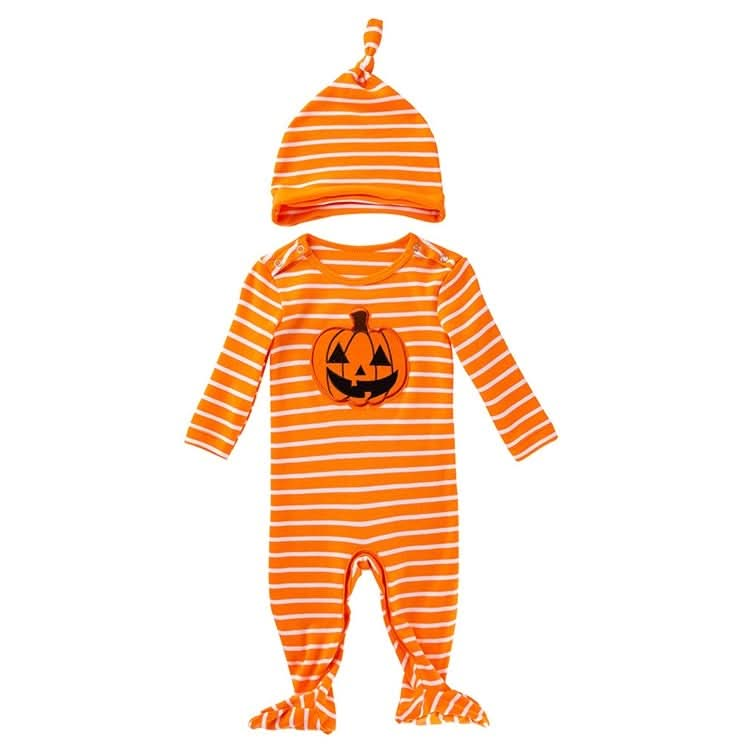 Halloween Baby Long-sleeved Striped Pumpkin Print One-piece Suit Reluova