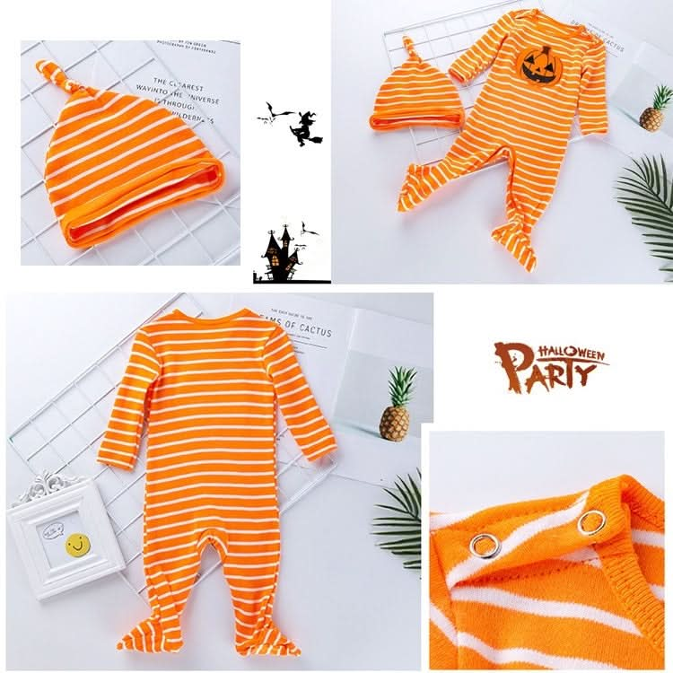 Halloween Baby Long-sleeved Striped Pumpkin Print One-piece Suit Reluova