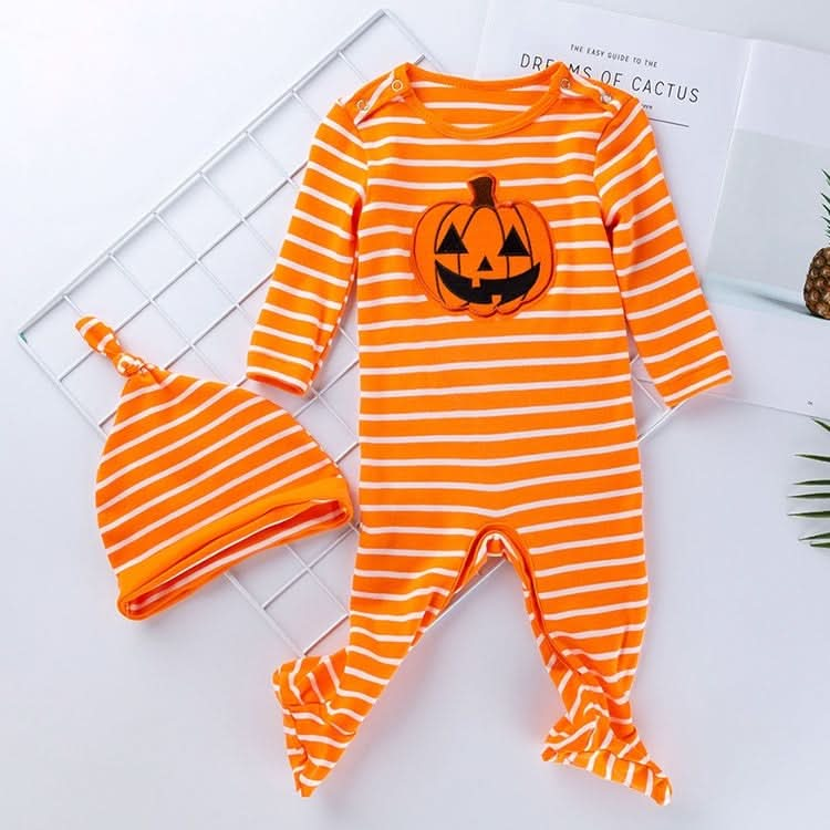 Halloween Baby Long-sleeved Striped Pumpkin Print One-piece Suit Reluova