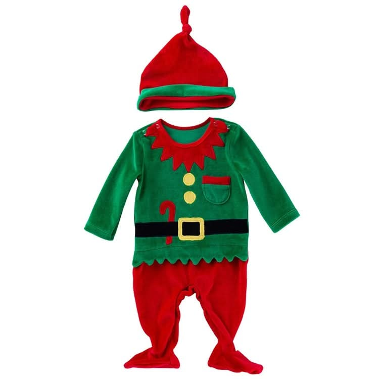 Christmas Baby Long-sleeved Cartoon Santa Claus Jumpsuit Hat Two-piece Reluova