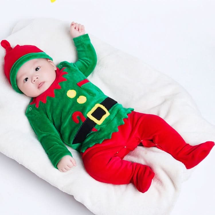 Christmas Baby Long-sleeved Cartoon Santa Claus Jumpsuit Hat Two-piece Reluova