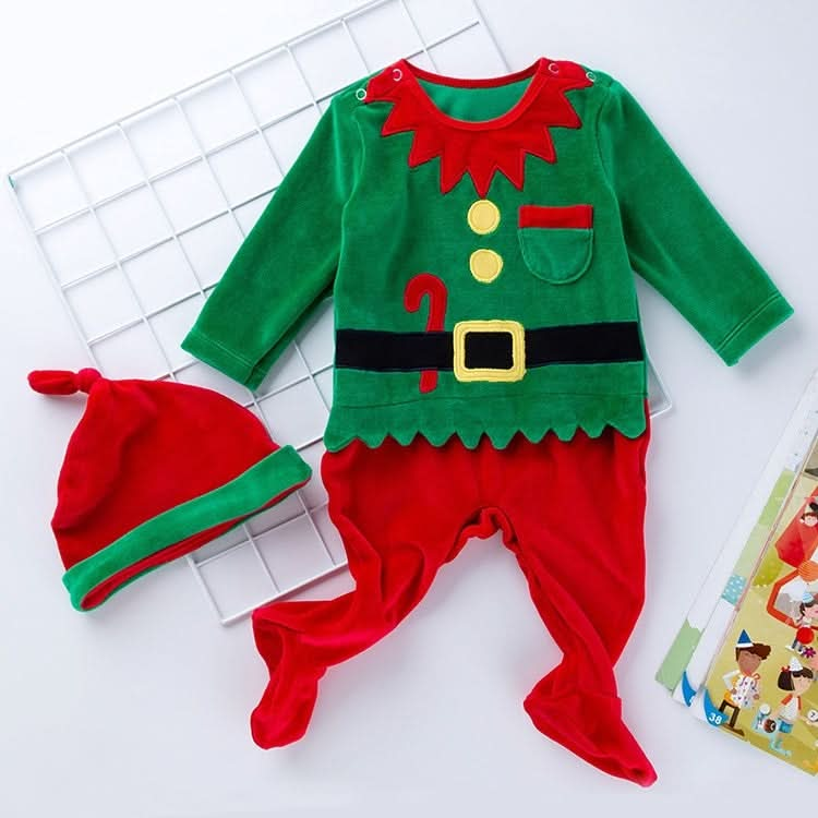 Christmas Baby Long-sleeved Cartoon Santa Claus Jumpsuit Hat Two-piece Reluova