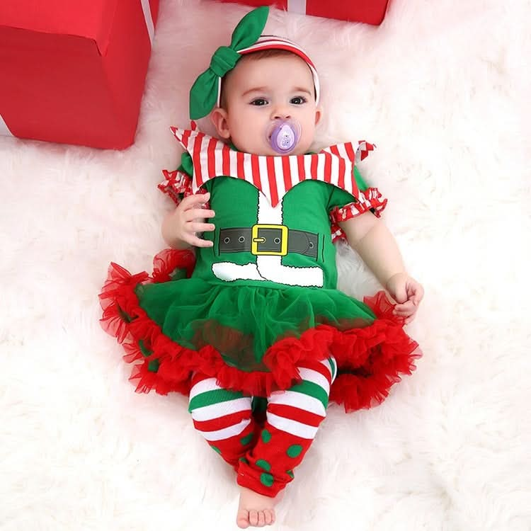 Christmas Baby Short-sleeved Three-piece Baby Romper Tutu Skirt Reluova