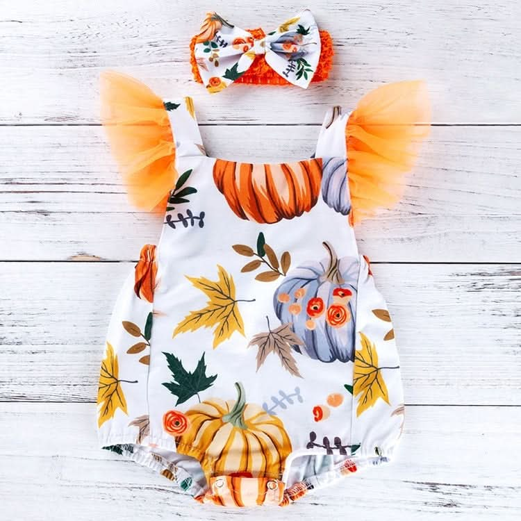 Baby Sleeveless Pumpkin Print Romper Jumpsuit Reluova