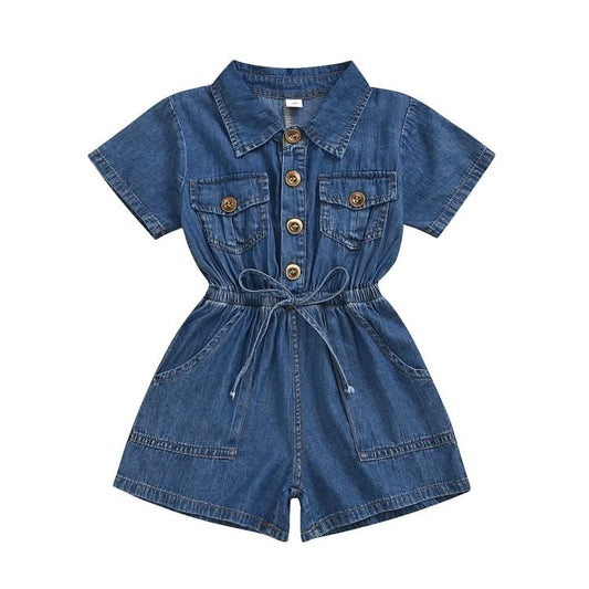 Casual Short-sleeved One-piece Children Denim Shorts Cotton Reluova