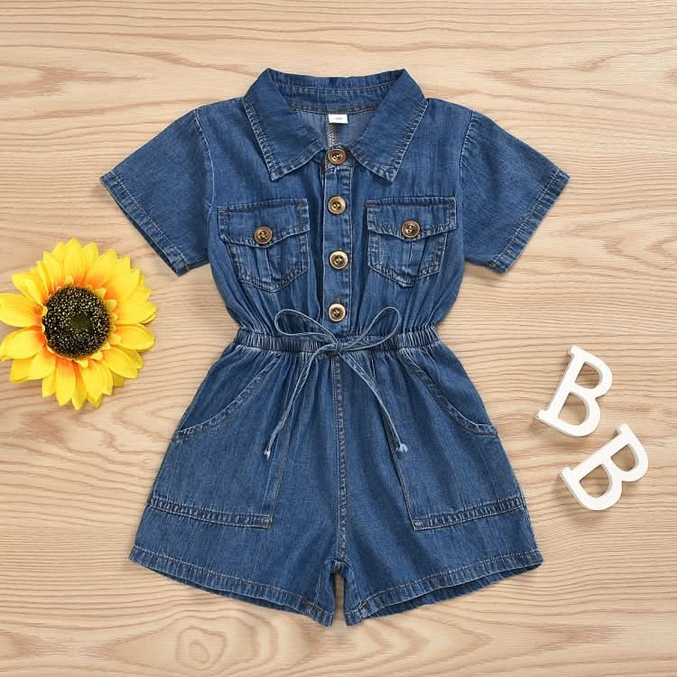 Casual Short-sleeved One-piece Children Denim Shorts Cotton Reluova