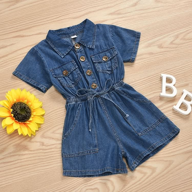 Casual Short-sleeved One-piece Children Denim Shorts Cotton Reluova