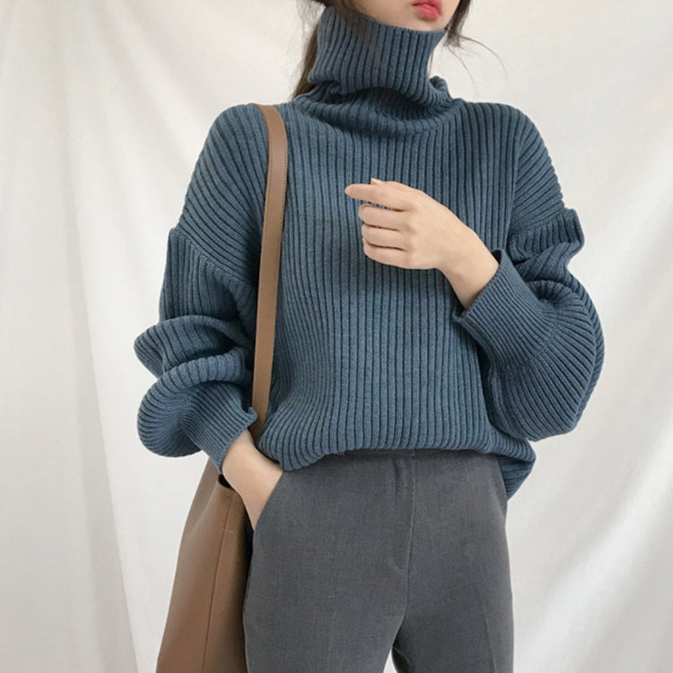 Solid Color Turtleneck Outer Wear Pullover Casual Sweater Reluova