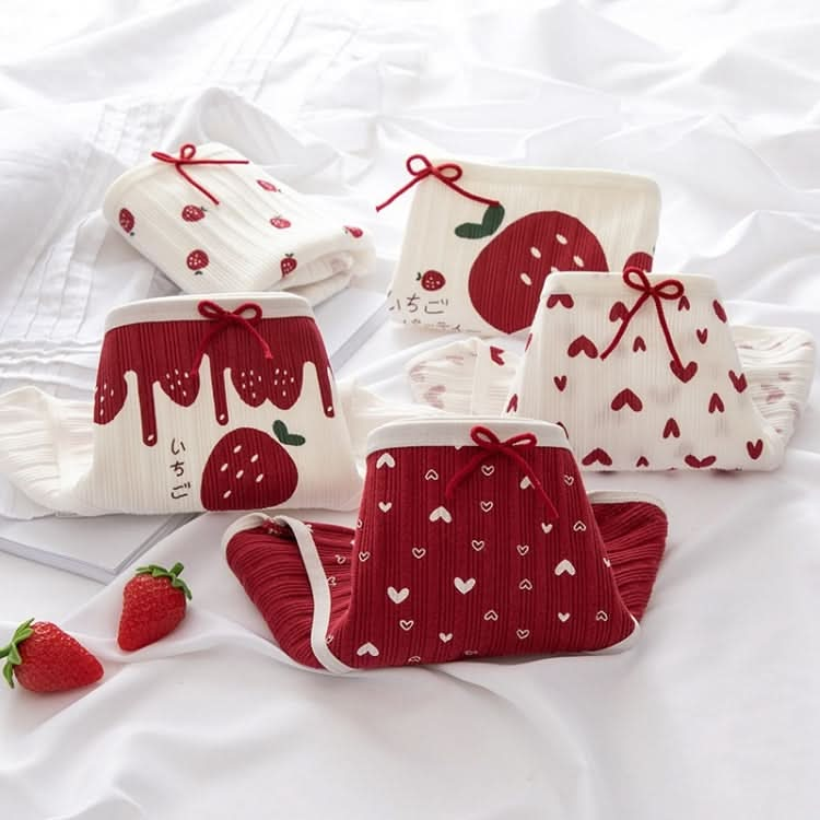 Cotton Mid-waist Love Strawberry Ladies Briefs