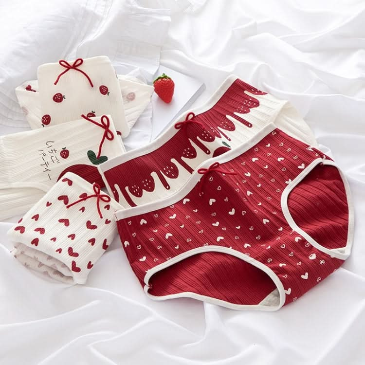 Cotton Mid-waist Love Strawberry Ladies Briefs