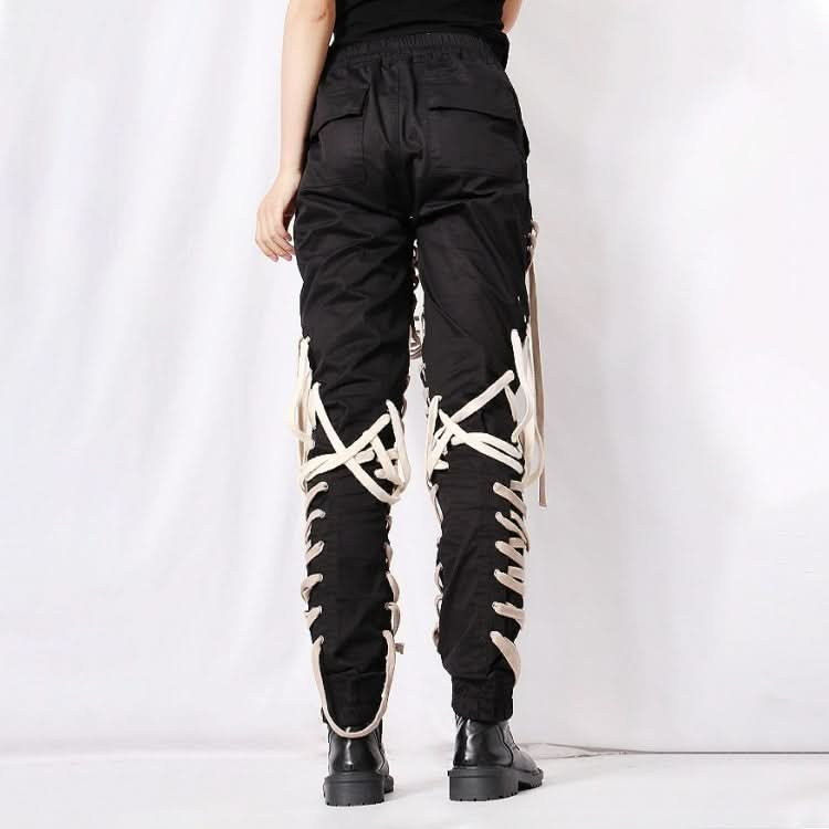 Casual Black Leggings Fashion Strap Pockets Multi-layer Niche Design Trousers