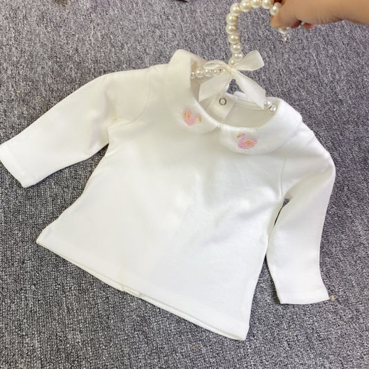 Baby Girl Embroidery Pattern Small Lapel Bottoming Shirt Long Sleeve T-shirt