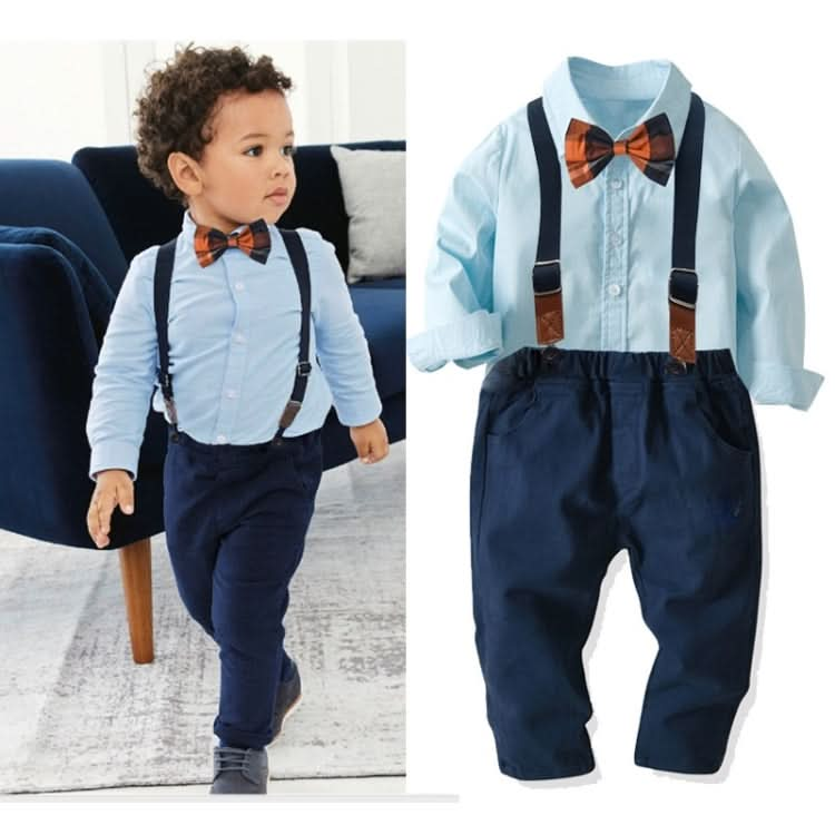 Boys Cotton Long-sleeved Shirt + Suspenders Trousers Suit Reluova