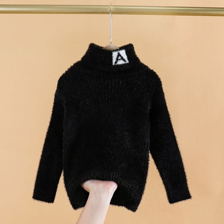 Letter Pattern Imitation Mink Velvet Children Turtleneck Knitted Sweater Reluova