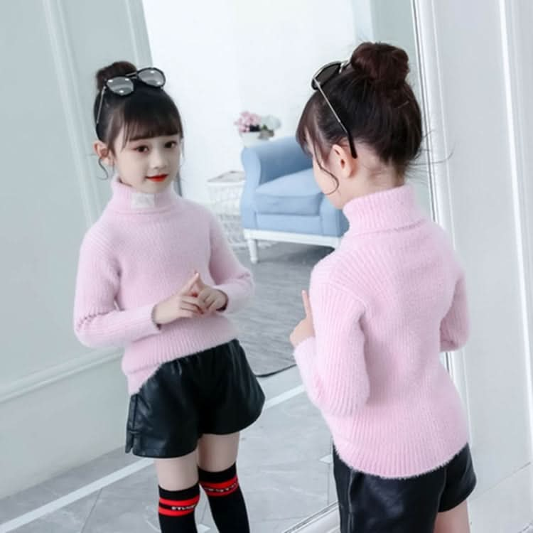 Letter Pattern Imitation Mink Velvet Children Turtleneck Knitted Sweater Reluova