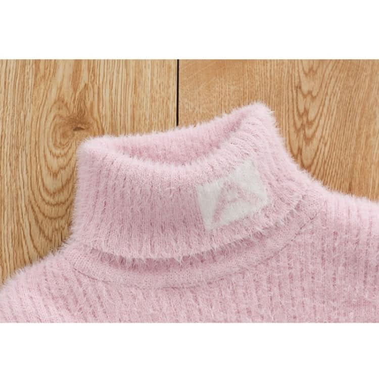 Letter Pattern Imitation Mink Velvet Children Turtleneck Knitted Sweater Reluova