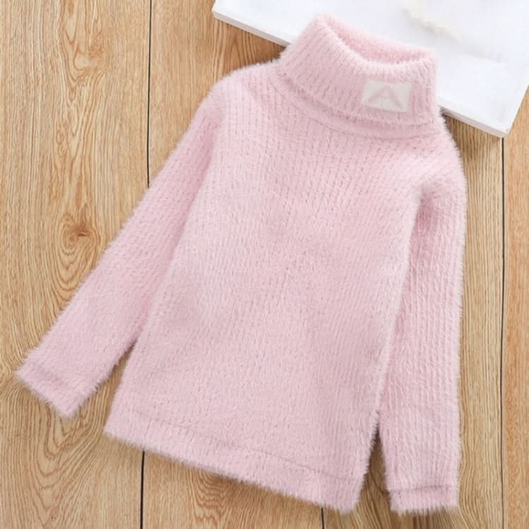 Letter Pattern Imitation Mink Velvet Children Turtleneck Knitted Sweater Reluova