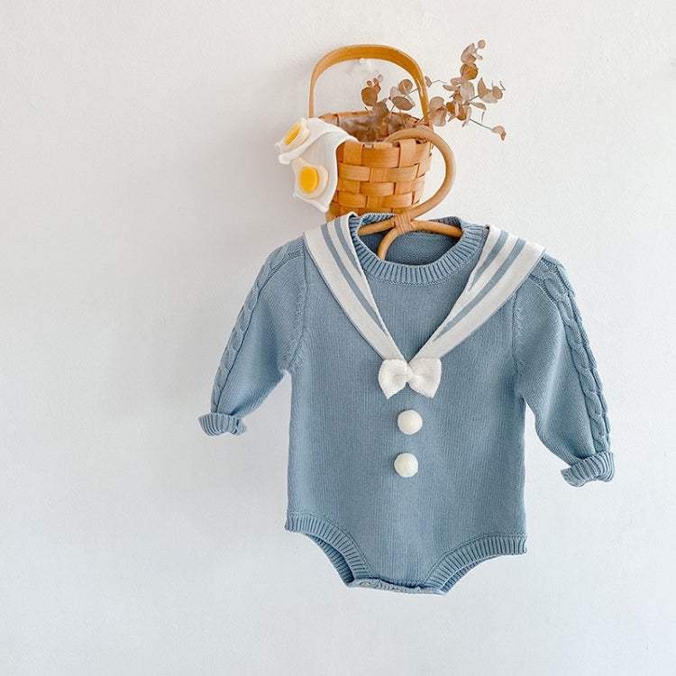 Girls Navy Collar Bow Knit Jumpsuit Reluova