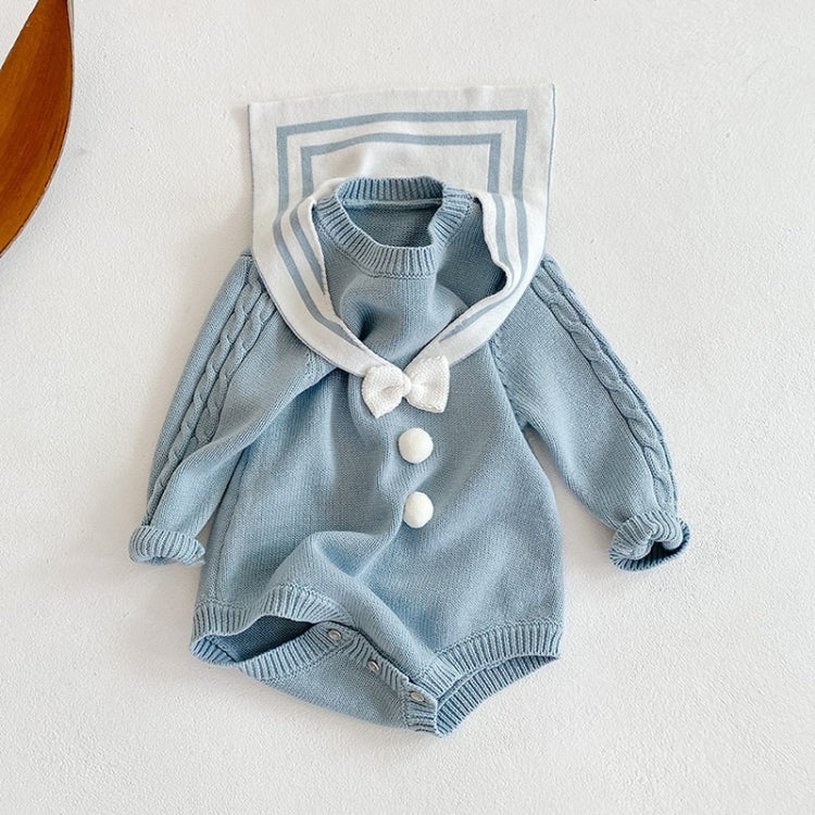 Girls Navy Collar Bow Knit Jumpsuit