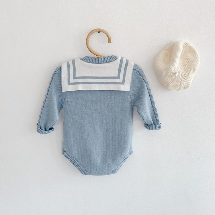 Girls Navy Collar Bow Knit Jumpsuit