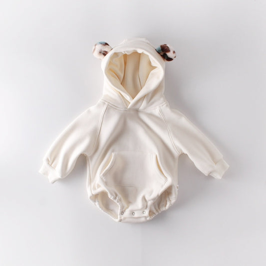 Newborn Clothes Plus Fleece Hooded Romper Romper Reluova