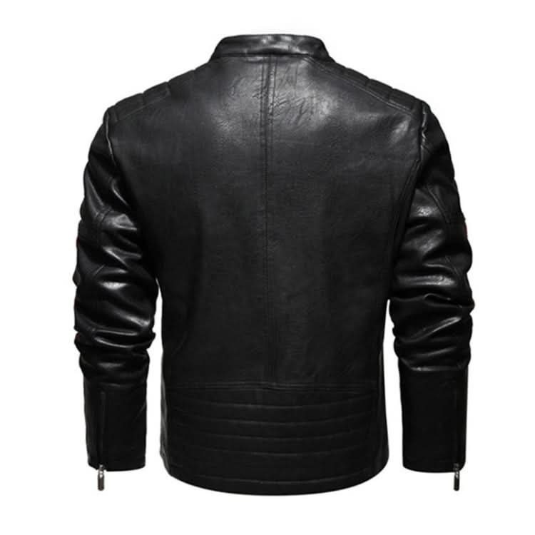 Autumn and Winter Letters Embroidery Pattern Tight-fitting Motorcycle Leather Jacket for Men Reluova