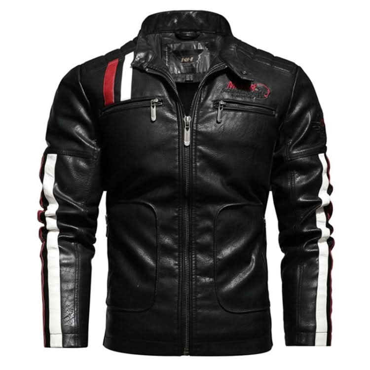 Autumn and Winter Letters Embroidery Pattern Tight-fitting Motorcycle Leather Jacket for Men Reluova