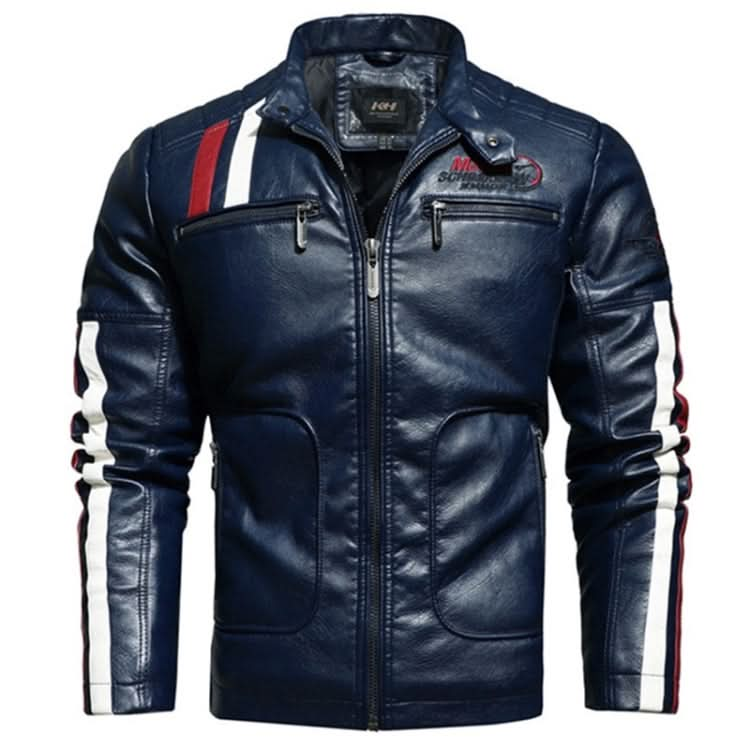 Autumn and Winter Letters Embroidery Pattern Tight-fitting Motorcycle Leather Jacket for Men Reluova