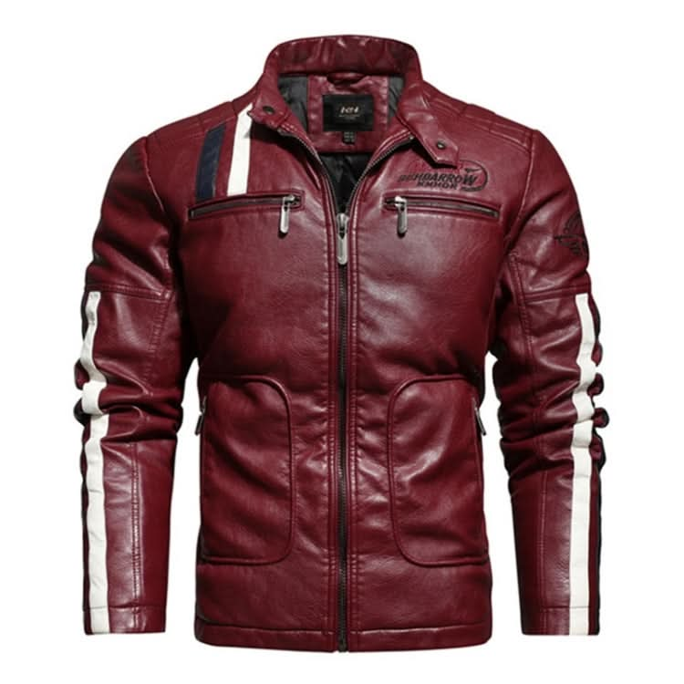 Autumn and Winter Letters Embroidery Pattern Tight-fitting Motorcycle Leather Jacket for Men Reluova