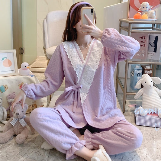 Two-piece Kimono Warm Pajamas For Pregnant Women