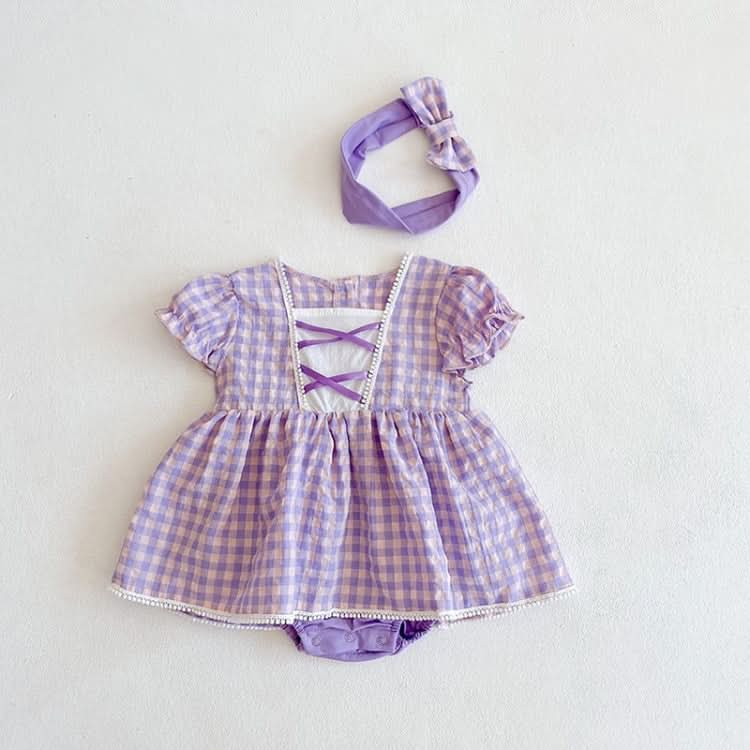 Girls Small Plaid Lace One-piece Romper And Skirt Romper Reluova