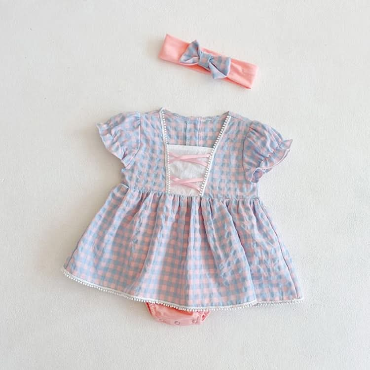 Girls Small Plaid Lace One-piece Romper And Skirt Romper Reluova