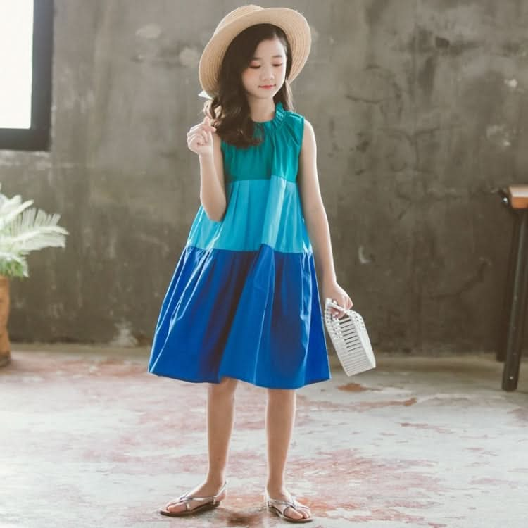 Girls Skirt Contrast Stitching Lace Neckline Sleeveless Contrast Stitching Dress Reluova