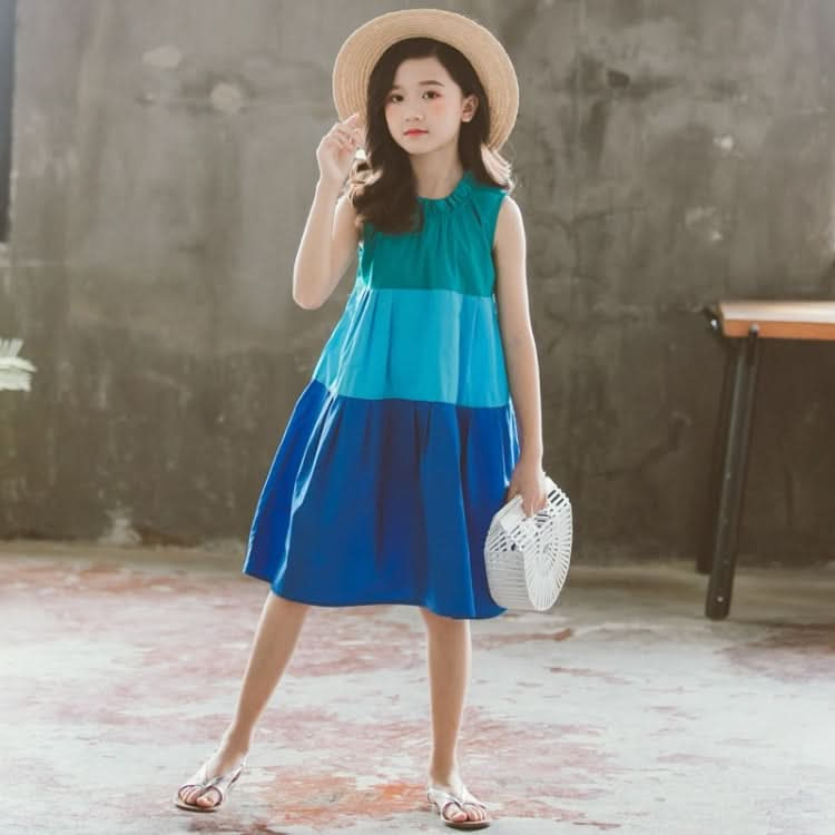 Girls Skirt Contrast Stitching Lace Neckline Sleeveless Contrast Stitching Dress Reluova