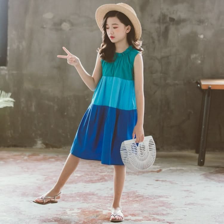 Girls Skirt Contrast Stitching Lace Neckline Sleeveless Contrast Stitching Dress Reluova