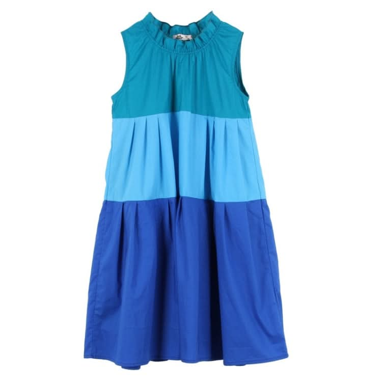 Girls Skirt Contrast Stitching Lace Neckline Sleeveless Contrast Stitching Dress Reluova