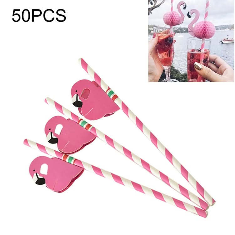 50 PCS 3D Flamingo Jungle Paper Straws Party Decorations Cocktail Straw (Pink)-Reluova