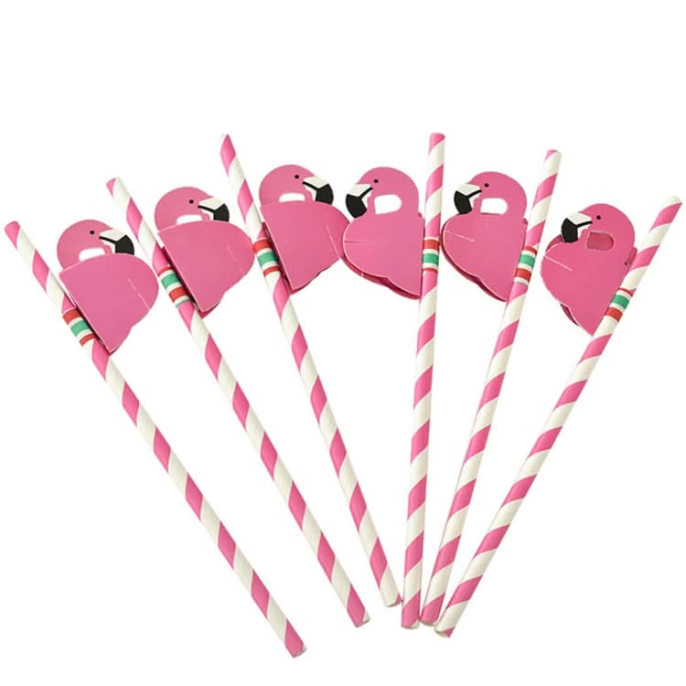 50 PCS 3D Flamingo Jungle Paper Straws Party Decorations Cocktail Straw (Pink)-Reluova