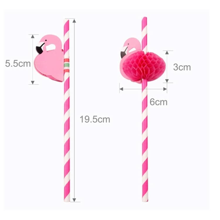 50 PCS 3D Flamingo Jungle Paper Straws Party Decorations Cocktail Straw (Pink)-Reluova