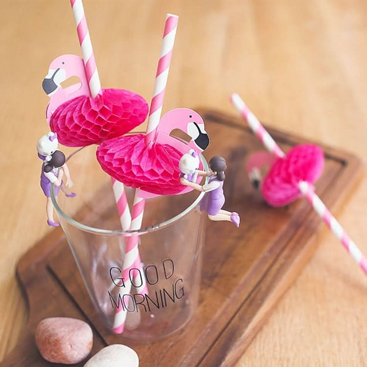 50 PCS 3D Flamingo Jungle Paper Straws Party Decorations Cocktail Straw (Pink)-Reluova