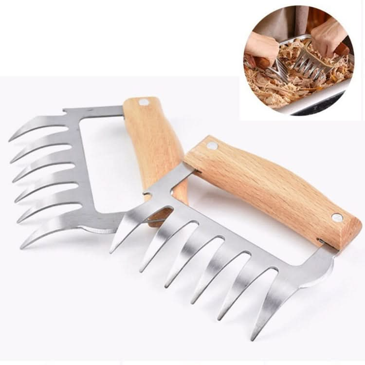 2 PCS Bear Claw Shaped stainless steel Barbecue Fork Chicken Shredded Wooden Handle  Anti-skid Creative Kitchen Fork Claw Meat Claw Splitter with-Reluova