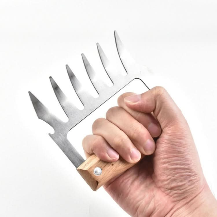 2 PCS Bear Claw Shaped stainless steel Barbecue Fork Chicken Shredded Wooden Handle  Anti-skid Creative Kitchen Fork Claw Meat Claw Splitter with-Reluova